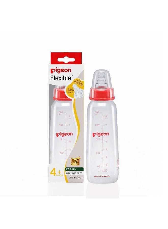pigeon زجاجة رضاعة/تغذية للأطفال بتقنية الحركة الدودية بحلمة KPP M، للأطفال من 4 أشهر فما فوق، خالية من BPA، خالية من BPS، قاعدة مربعة، حمراء، 240 مل - Image 1
