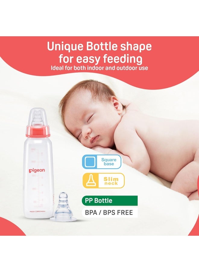 pigeon زجاجة رضاعة/تغذية للأطفال بتقنية الحركة الدودية بحلمة KPP M، للأطفال من 4 أشهر فما فوق، خالية من BPA، خالية من BPS، قاعدة مربعة، حمراء، 240 مل - Image 2