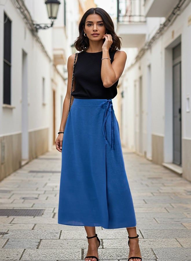 trendyol Navy Blue Lacing Detail Double Breasted Closure Maxi Length Woven Skirt - Image 1