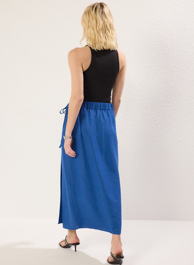 trendyol Navy Blue Lacing Detail Double Breasted Closure Maxi Length Woven Skirt - Image 5