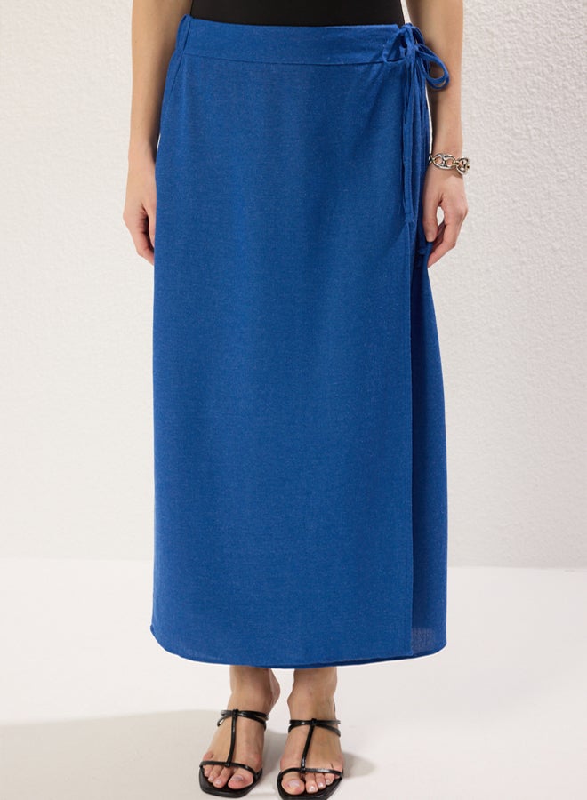 trendyol Navy Blue Lacing Detail Double Breasted Closure Maxi Length Woven Skirt - Image 4