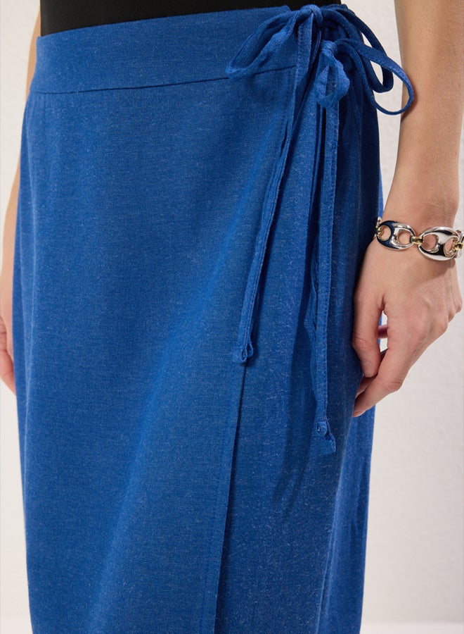 trendyol Navy Blue Lacing Detail Double Breasted Closure Maxi Length Woven Skirt - Image 2