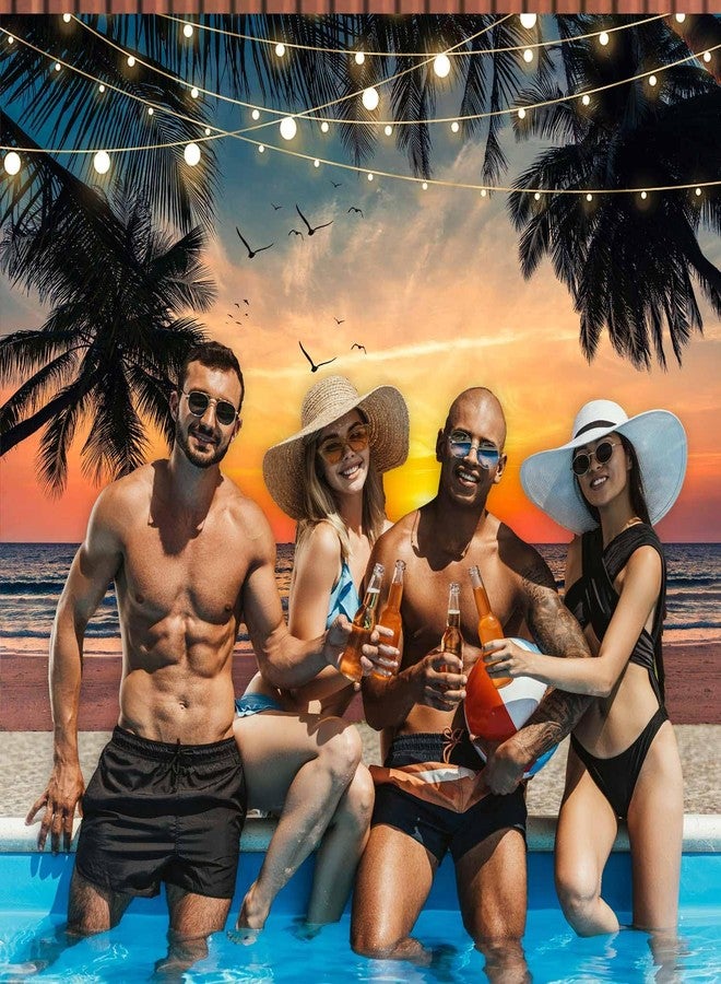 Sensfun Sea Beach Sunset Backdrop Hawaii Tropical Palm Trees Luau Party Photography Background Summer Seaside Vacation Wedding Birthday Baby Shower Party Decorations Banner Photo Booth Props 7x5ft - Image 5