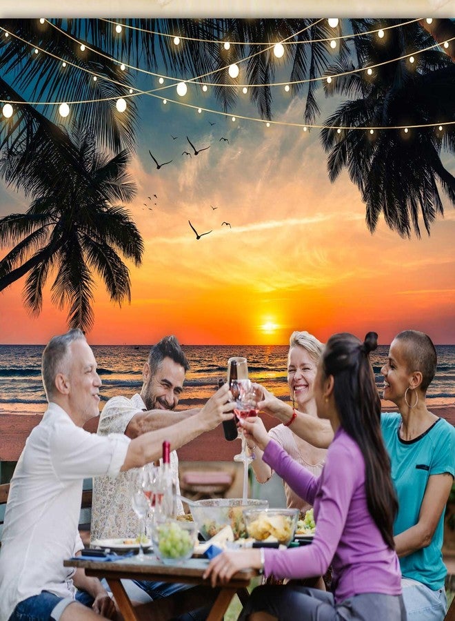 Sensfun Sea Beach Sunset Backdrop Hawaii Tropical Palm Trees Luau Party Photography Background Summer Seaside Vacation Wedding Birthday Baby Shower Party Decorations Banner Photo Booth Props 7x5ft - Image 3