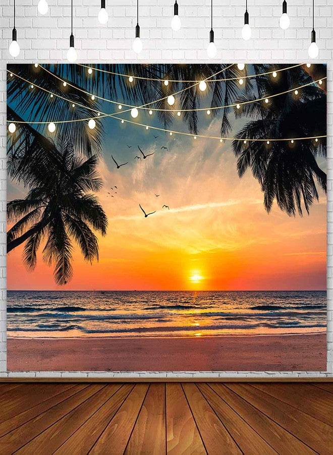 Sensfun Sea Beach Sunset Backdrop Hawaii Tropical Palm Trees Luau Party Photography Background Summer Seaside Vacation Wedding Birthday Baby Shower Party Decorations Banner Photo Booth Props 7x5ft - Image 1