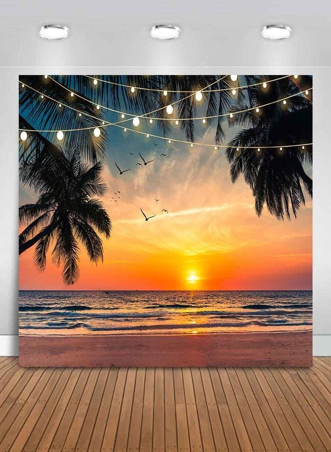 Sensfun Sea Beach Sunset Backdrop Hawaii Tropical Palm Trees Luau Party Photography Background Summer Seaside Vacation Wedding Birthday Baby Shower Party Decorations Banner Photo Booth Props 7x5ft - Image 4