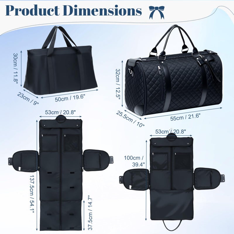 GARPROVM Garment Duffle Bags for Travel Women, 3 in 1 Convertible Garment Bags with Separated Tote Bag, Waterproof Suit Bag Travel Carry On Luggage Weekender Bag for Business Trip, Black - Image 2