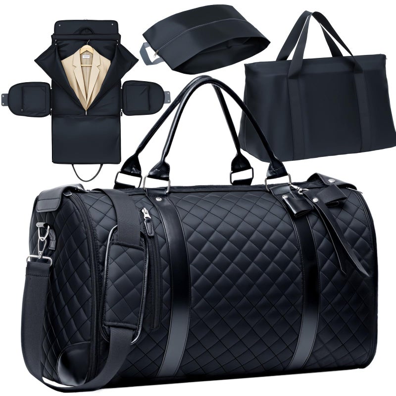 GARPROVM Garment Duffle Bags for Travel Women, 3 in 1 Convertible Garment Bags with Separated Tote Bag, Waterproof Suit Bag Travel Carry On Luggage Weekender Bag for Business Trip, Black - Image 1