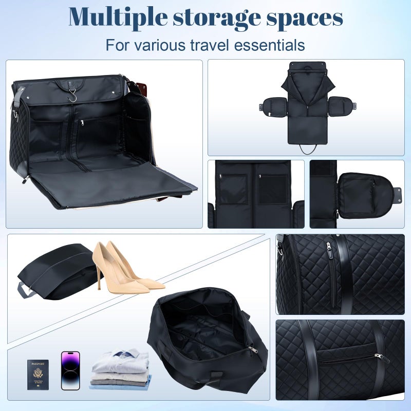 GARPROVM Garment Duffle Bags for Travel Women, 3 in 1 Convertible Garment Bags with Separated Tote Bag, Waterproof Suit Bag Travel Carry On Luggage Weekender Bag for Business Trip, Black - Image 5
