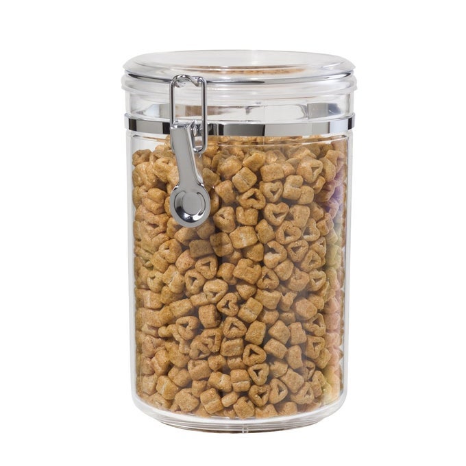 MEDIUMSIZED CLEAR CANISTER WITH CLAMP LID 61 OZ LARGE AIRTIGHT FOOD STORAGE CONTAINER FOR KITCHEN PANTRY STORAGE OF BULK DRY FOODS PASTA FLOUR SUGAR COFFEE RICE TEA SPICES HERBS