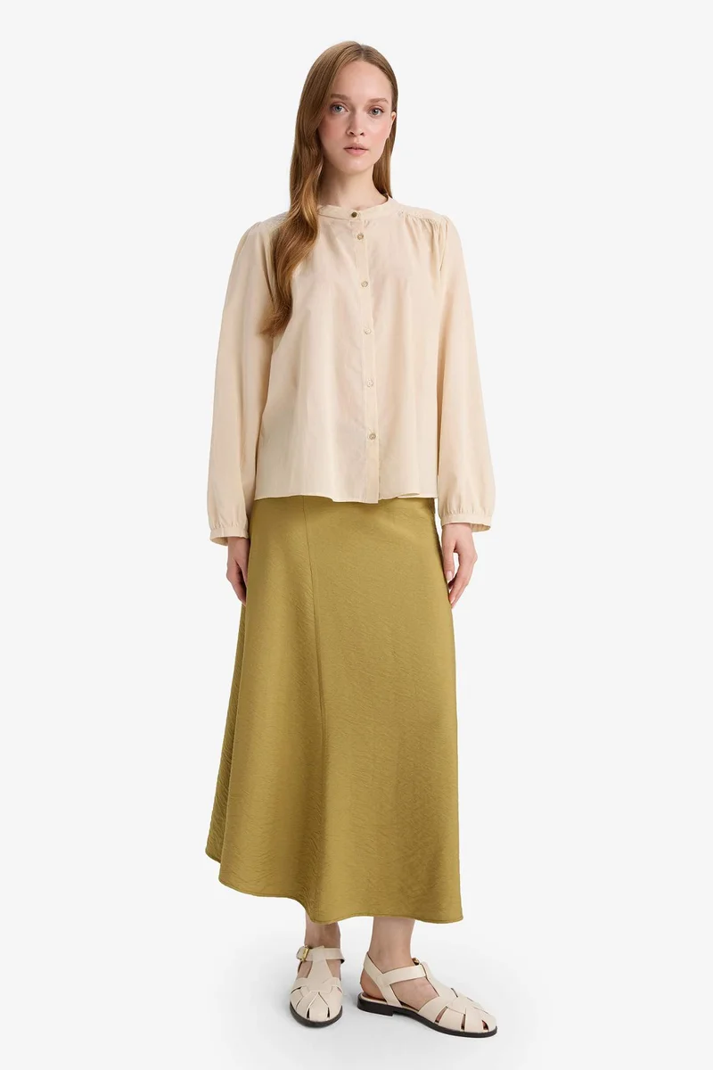 ديفاكتو Relax Fit Round Collar Voile Long Sleeve Shirt