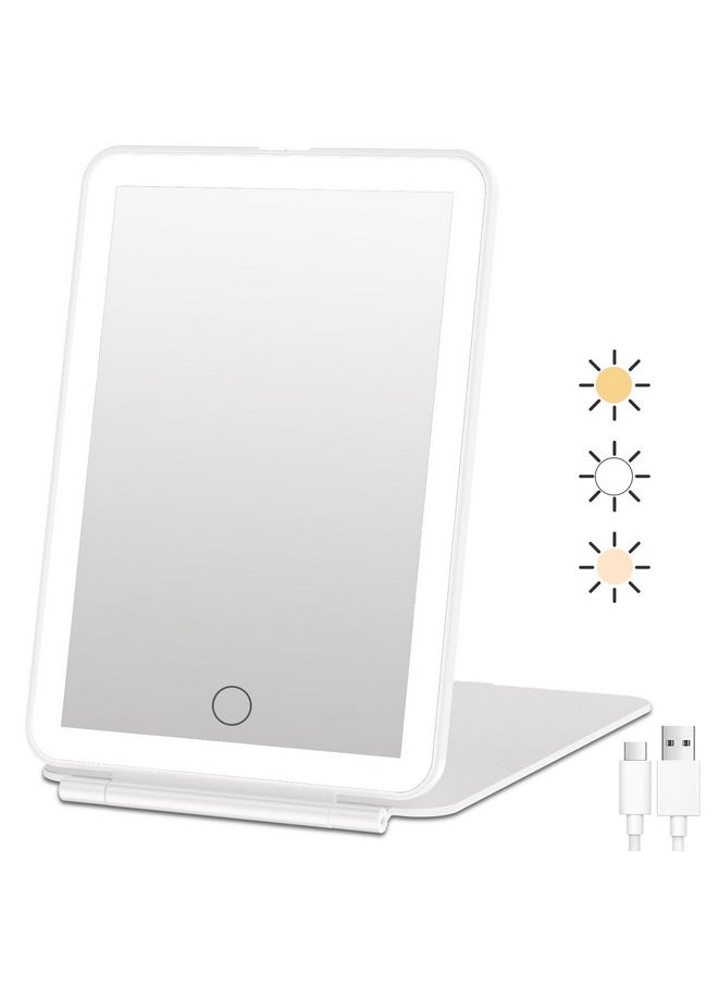 FUNTOUCH FUNTOUCH Rechargeable Travel Makeup Mirror with 72 Led Lights, Portable Lighted Beauty Mirror, 3 Color Lighting, Dimmable Touch Screen, Tabletop LED Folding Cosmetic Vanity Mirror  - Image 1