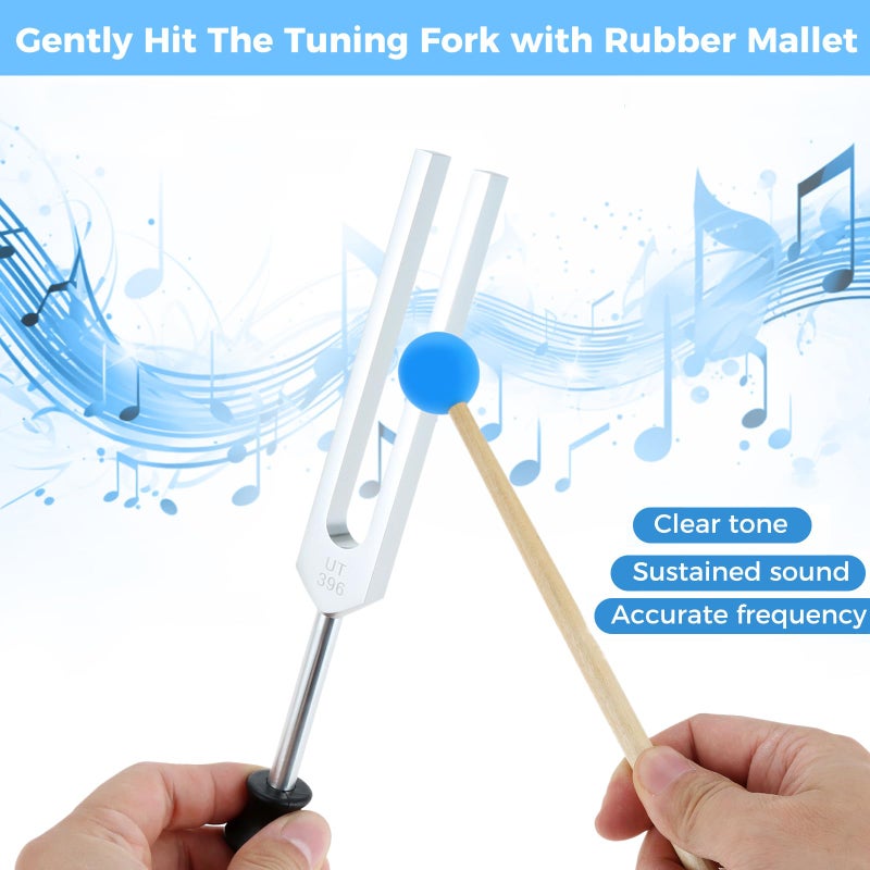 Lemfema 6 Solfeggio Tuning Fork Set for Healing - 396Hz-852Hz Aluminum Alloy Chakra Tuning Forks for Sound & Meditation, Musical Instrument, with Hammer, Rubber Base & Aluminum Box - Image 4