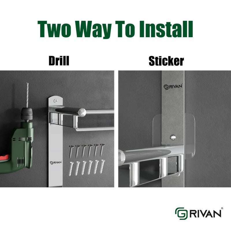 GRIVAN Magic Sticker Self Adhesive Anti Rust 3 Tier Multipurpose Bathroom Shelf Organizer with Double Soap Dish and Toothbrush Holder Stainless Steel Bathroom Accessories - Image 5