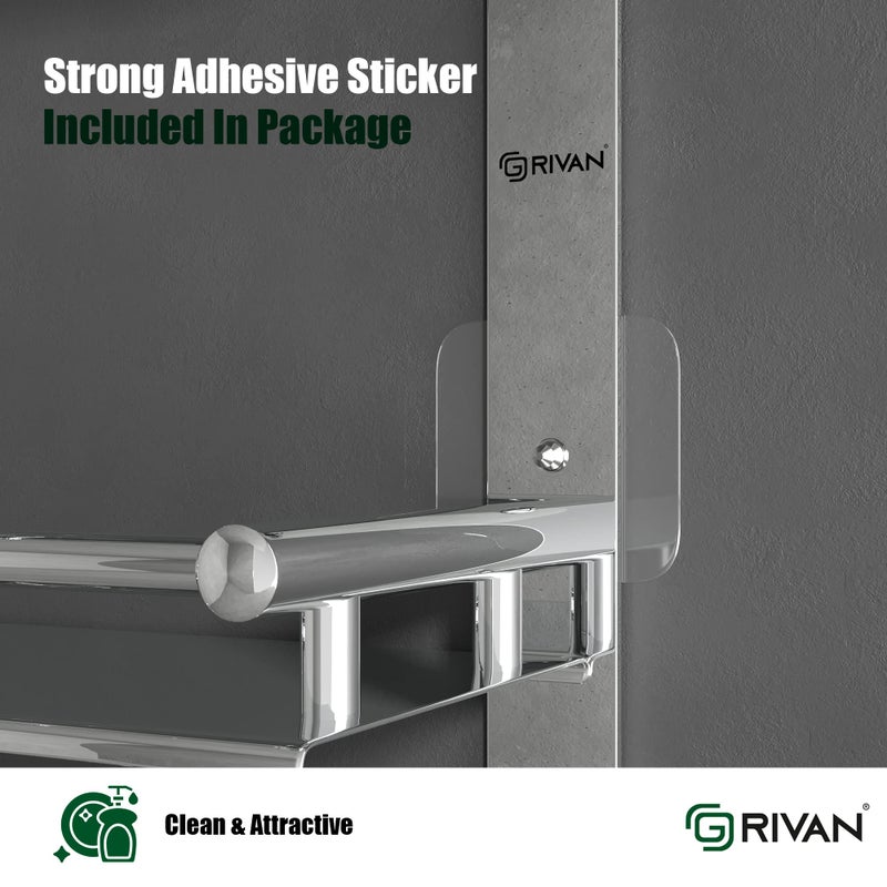 GRIVAN Magic Sticker Self Adhesive Anti Rust 3 Tier Multipurpose Bathroom Shelf Organizer with Double Soap Dish and Toothbrush Holder Stainless Steel Bathroom Accessories - Image 4