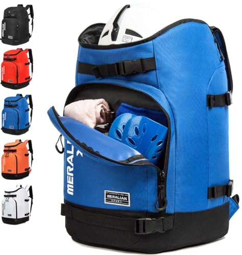 MERALIAN Ski Boot Bag - 50L Ski Boot Travel Backpack Waterproof Snowboard Boot Backpack for Travel Stores Gear Including Helmet, Goggles and Outerwear.(Blue-02) - Image 1