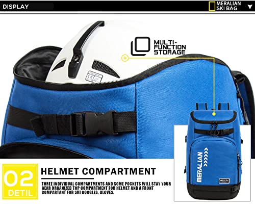 MERALIAN Ski Boot Bag - 50L Ski Boot Travel Backpack Waterproof Snowboard Boot Backpack for Travel Stores Gear Including Helmet, Goggles and Outerwear.(Blue-02) - Image 5