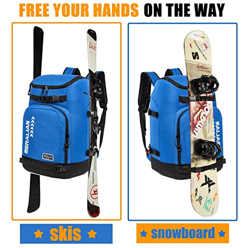MERALIAN Ski Boot Bag - 50L Ski Boot Travel Backpack Waterproof Snowboard Boot Backpack for Travel Stores Gear Including Helmet, Goggles and Outerwear.(Blue-02) - Image 3