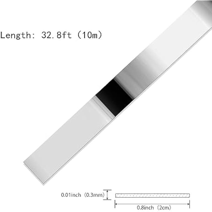 SILVER METALIZED MIRROR-LIKE FINISH MOLDING TRIM, PEEL AND STICK STRIP FOR MIRROR FRAME, WALL, FIREPLACE AND HOME DIY DECORATION (32.8 FT X 0.8 INCH) - Image 3