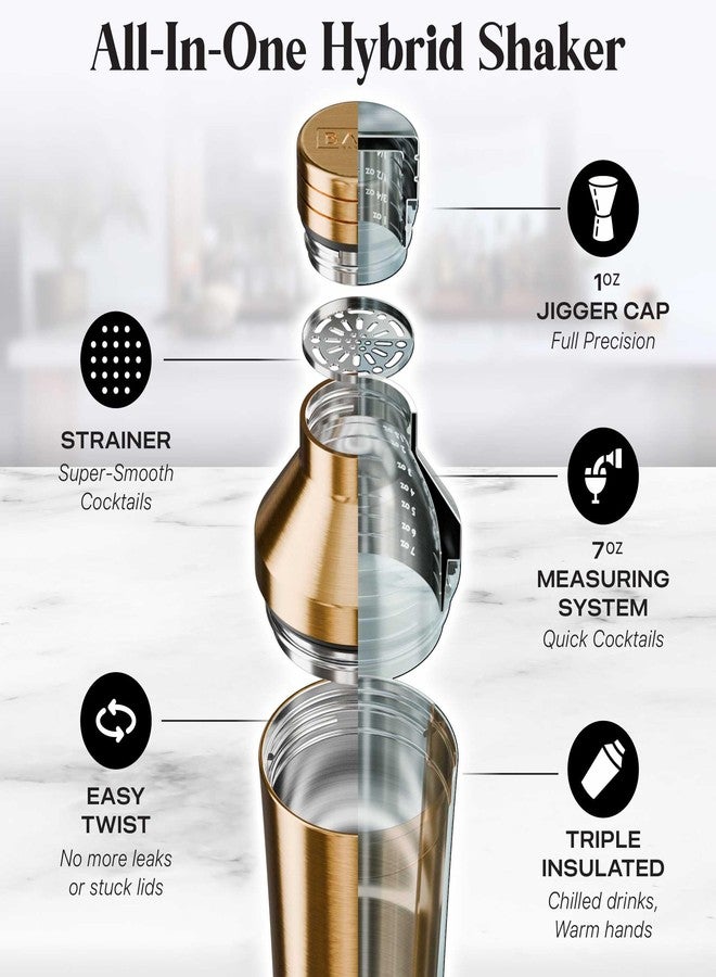 BARE BARREL Insulated Cocktail Shaker Set | Double Wall Stainless Steel | Martini Shaker for Home Bar Bartending | Built-in Drink Measure System & Strainer, Travel Bag, Recipes | Gift Set (Copper) - Image 4