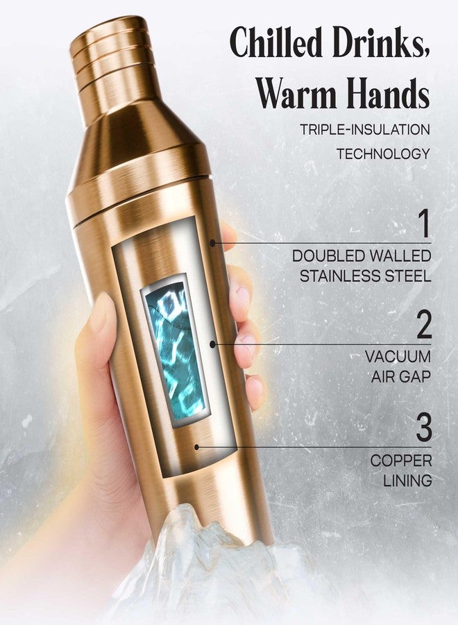 BARE BARREL Insulated Cocktail Shaker Set | Double Wall Stainless Steel | Martini Shaker for Home Bar Bartending | Built-in Drink Measure System & Strainer, Travel Bag, Recipes | Gift Set (Copper) - Image 2