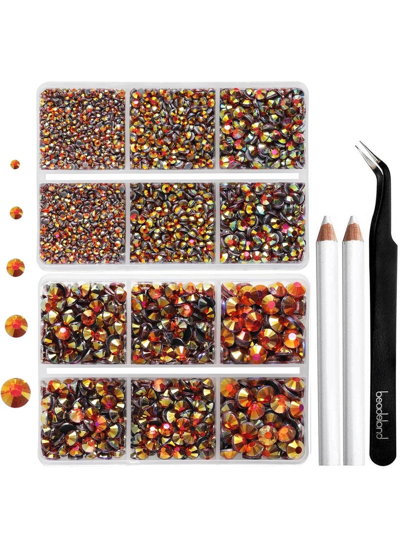 BEADSLAND 6736pcs Hotfix Rhinestones Flatback, Orange AB Rhinestones for Crafts Clothes Mixed 5 Sizes, Hotfix Crystals with Tweezers and Wax Pencil Kit, SS6-SS30, Hyacinth AB 