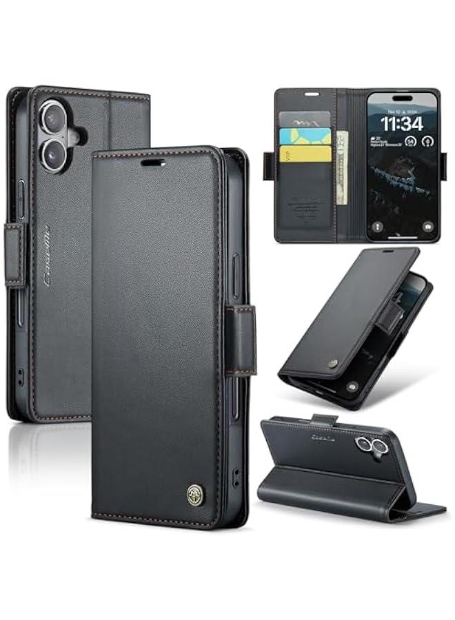 أسود بو الجلود تتفاعل حجب المحفظة حالة آيفون 16 مع حامل بطاقة الائتمان ، فوليو فليب مسنده و المشبك المغناطيسي واقية غطاء الهاتف للنساء والرجال (6.1 بوصة) - Image 1