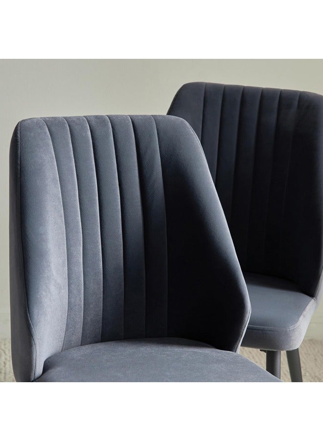 Home Canvas Riva Chair (Set of 2) Velvet Blue Fabric - Leg Black Metal - Image 4