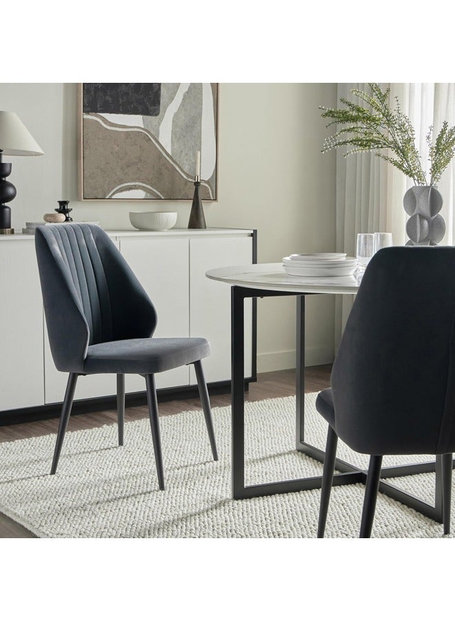 Home Canvas Riva Chair (Set of 2) Velvet Blue Fabric - Leg Black Metal - Image 5