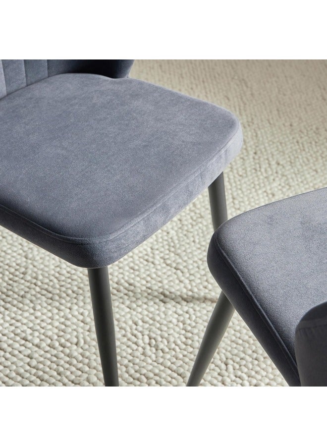 Home Canvas Riva Chair (Set of 2) Velvet Blue Fabric - Leg Black Metal - Image 3