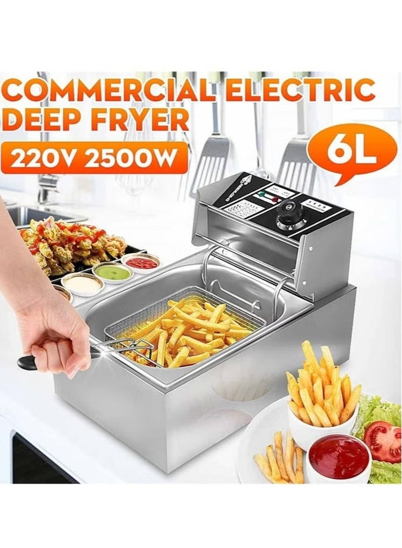 Denx Stainless Steel 6L Deep Oil Fryer with Basket Strainer Jumbo Size Adjustable Temperature & Timer, Perfect Chicken, Shrimp, French Fries, Chips & More, Removable Oil Container - Image 1
