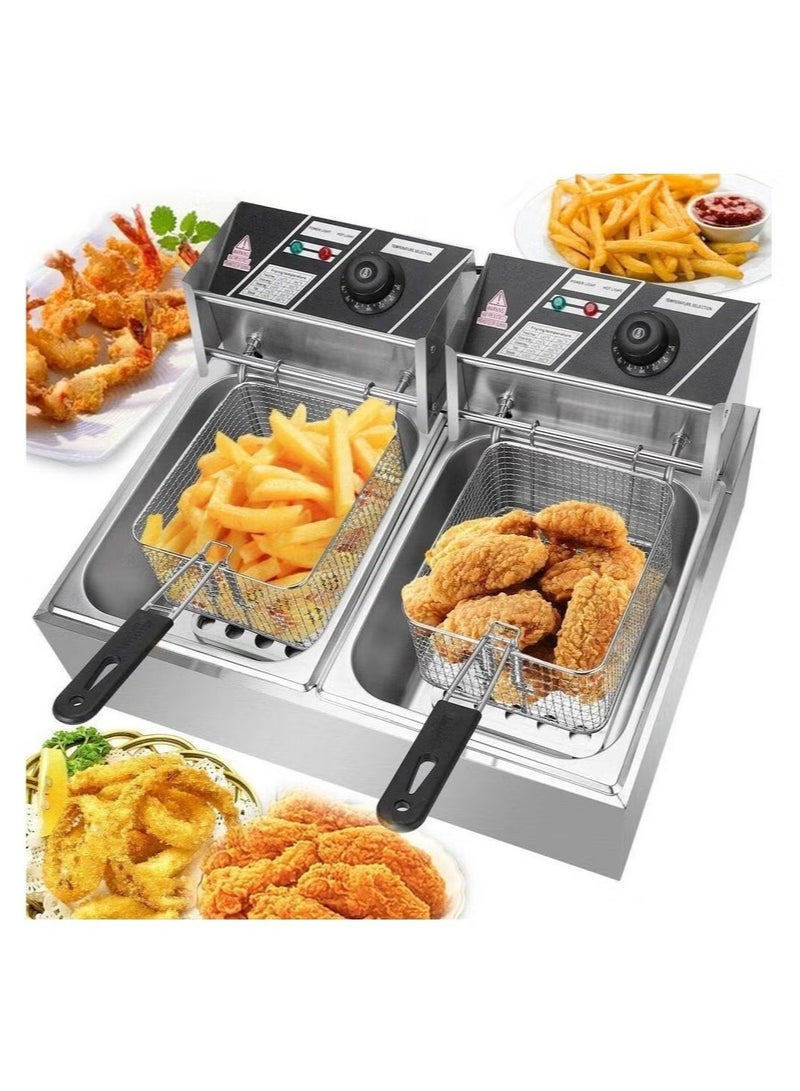 Denx Stainless Steel 6L Deep Oil Fryer with Basket Strainer Jumbo Size Adjustable Temperature & Timer, Perfect Chicken, Shrimp, French Fries, Chips & More, Removable Oil Container - Image 4