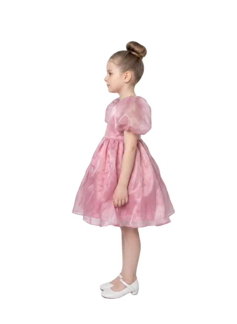 Bidani Pink Puff Sleeve Organza Party Dress