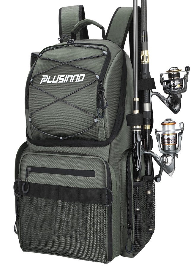 PLUSINNO حقيبة ظهر لصيد الأسماك من PLUSINNO مزودة بحاملات صنارات ومبرد، سعة 45 لترًا، حقيبة كبيرة مقاومة للماء لأدوات صيد الأسماك، حقيبة ظهر لأدوات صيد الأسماك - Image 1