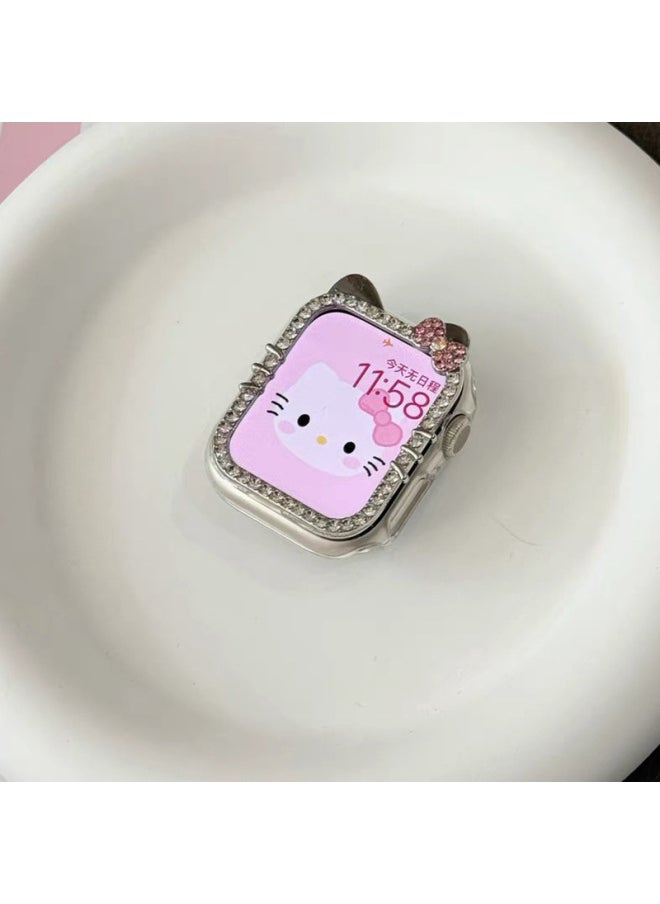 Suitable For AppleWatchS10 Diamond Kt Cat Watch Case S9 Diamond For Apple Case S8/s7 Half Bag Protective Case-Color:Gold Diamond Kt Cat Protective Case-Dimensions:44mm S4/5/6 Generation/se