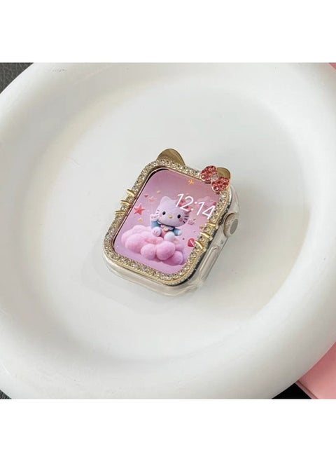 Suitable For AppleWatchS10 Diamond Kt Cat Watch Case S9 Diamond For Apple Case S8/s7 Half Bag Protective Case-Color:Gold Diamond Kt Cat Protective Case-Dimensions:44mm S4/5/6 Generation/se