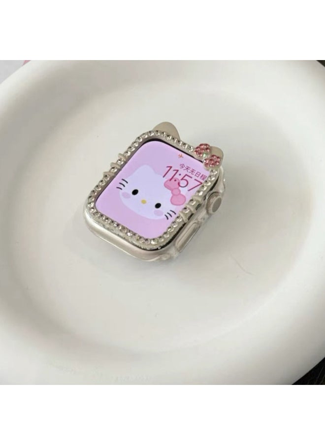 Suitable For AppleWatchS10 Diamond Kt Cat Watch Case S9 Diamond For Apple Case S8/s7 Half Bag Protective Case-Color:Gold Diamond Kt Cat Protective Case-Dimensions:44mm S4/5/6 Generation/se