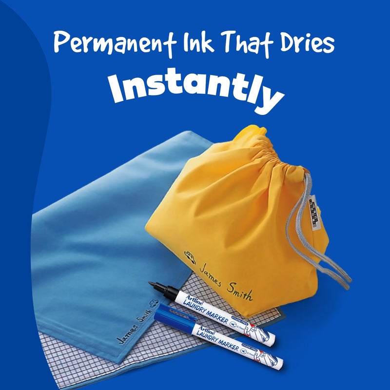 Artline Laundry Fabric Markers Permanent For Clothes, Instant Dry High Density Ink For Bright Cloth, 0.7 mm Fine Tip - Black, 12 Pack - Image 5