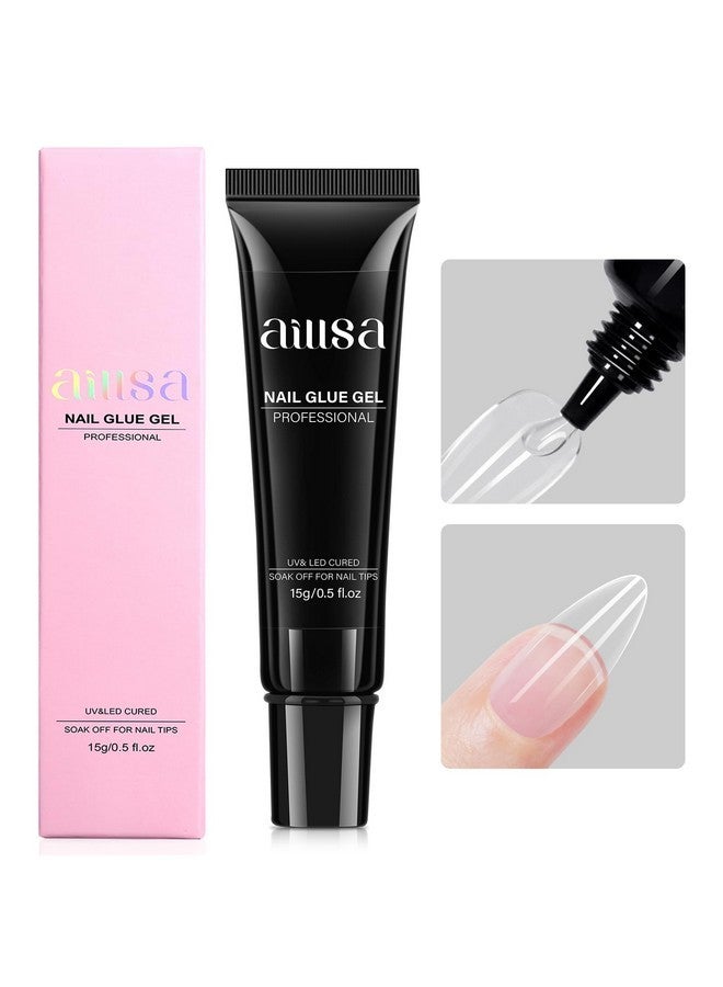 AILLSA Gel Nail Glue For Nail Tips, Solid Super Strong Soft Gel Glue 15G Professional Fake Nail Glue Gel, Acrylic Nail Glue U V Lamp Curing Needed - Long Lasting 30 Days+ - Image 1