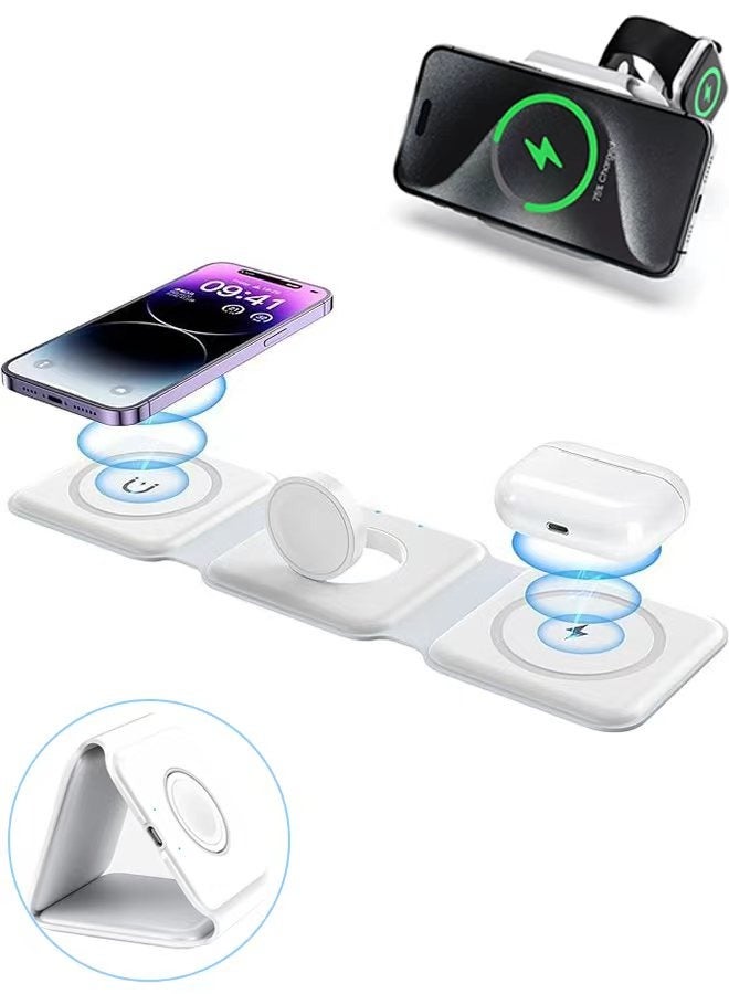 Gecomo 3 in 1 Wireless MagSafe Charger for iPhone 12 13 14 15 16 Pro Max, iWatch, Airpods  - Magnetic Foldable Travel Charger Station for Multiple Apple Devices, Fast-Charging, Charger Included - Image 1