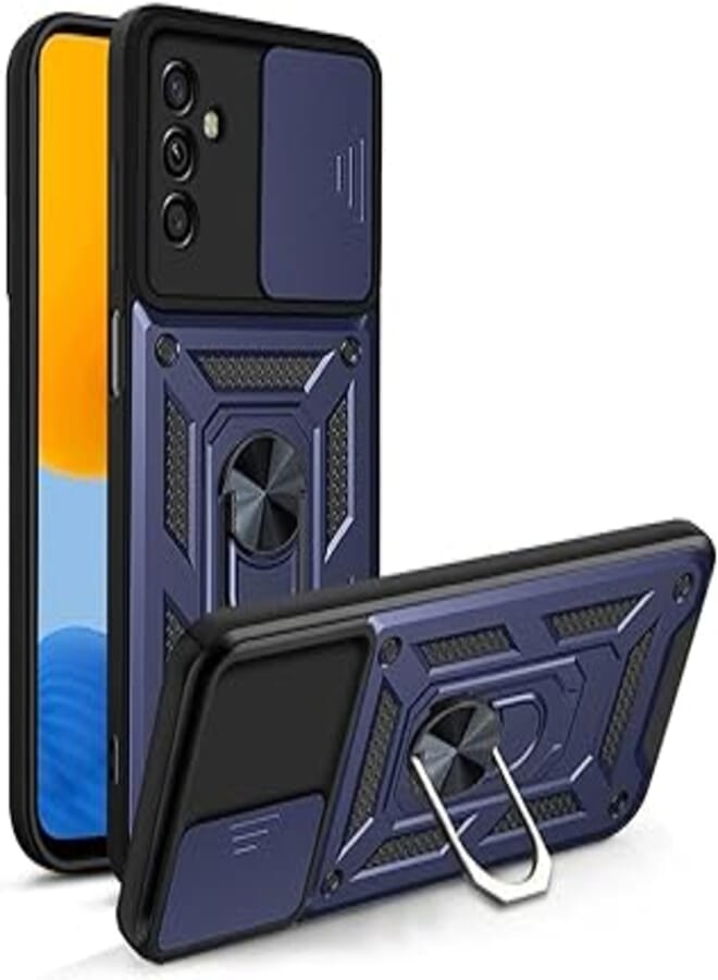 Compatible With Samsung Galaxy A35 Case Cover with Camera Sliding Cover Built-in 360 Rotating Ring Holder Kickstand Shockproof Cell Phone Case for Samsung galaxy A35 5G/Samsung A35 By Graby (Blue) 
