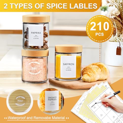 AISIPRIN Spice Jars with Label,12 Pcs 8oz Glass Jars with Bamboo Lids,Spice Organizer for Cabinet,Drawer, Rack, Seasoning Organizer Containers,Including 2 Type Labels - Image 4
