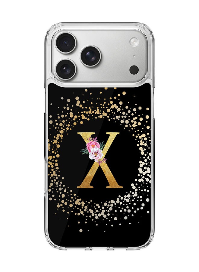 Stylizedd Classic Clear MagSafe Case for iPhone 17 Pro Max , Hybrid Soft Case Flexible Edges Anti Drop TPU PC Gel Thin Transparent Cover [ Designed for iPhone 17 Pro Max ] - Custom Monogram Initial Letter Floral Pattern Alphabet - X ( Black )