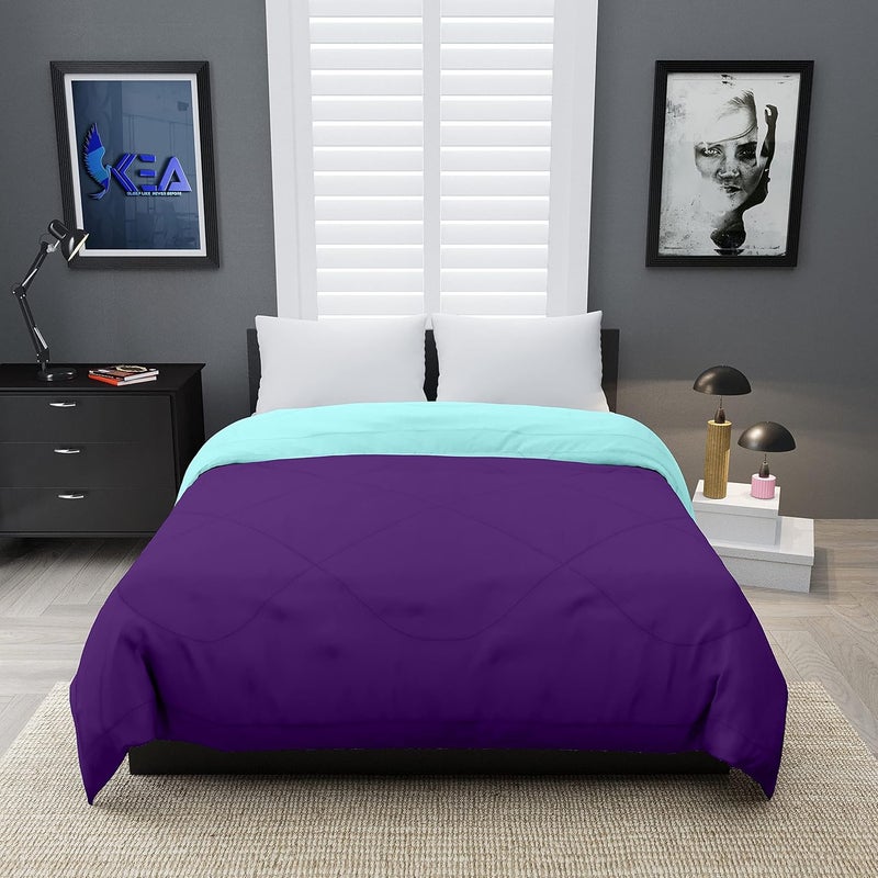 KEA Microfibre Reversible Double Bed King Size ComforterDuvet for All WeatherPurple Aqua 250 GSMComforter Double - Image 3