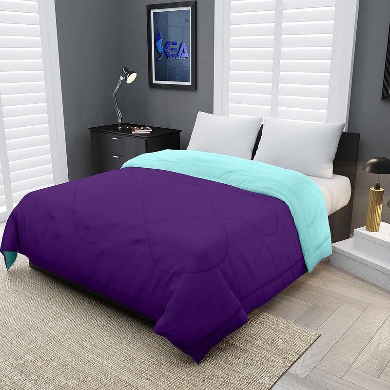 KEA Microfibre Reversible Double Bed King Size ComforterDuvet for All WeatherPurple Aqua 250 GSMComforter Double - Image 1
