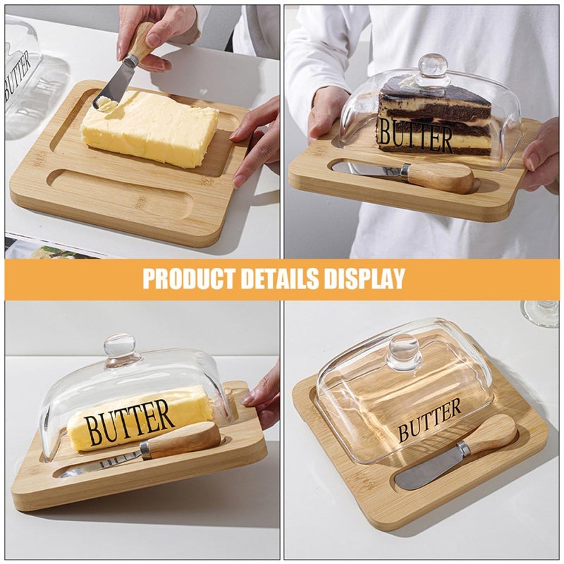 Nordic Butter Dish with Glass Dome and Metal Cutter Airtight Storage Box - Image 4