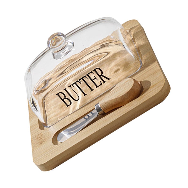 Nordic Butter Dish with Glass Dome and Metal Cutter Airtight Storage Box - Image 2