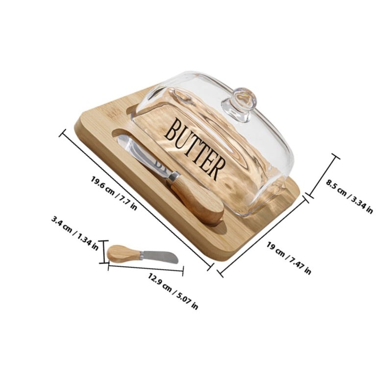 Nordic Butter Dish with Glass Dome and Metal Cutter Airtight Storage Box - Image 3