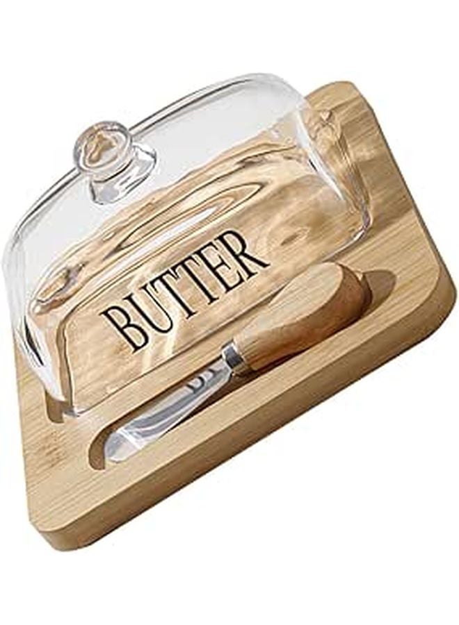 Nordic Butter Dish with Glass Dome and Metal Cutter Airtight Storage Box - Image 1
