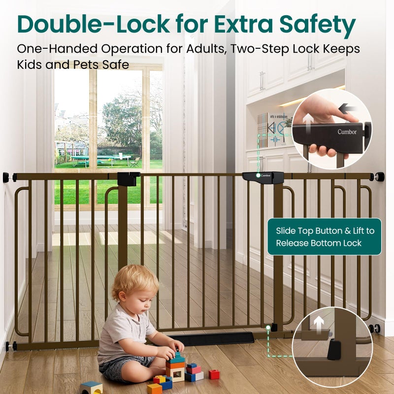 Cumbor Extra Wide Baby Gate, 36.6-69" Walk-Through Dog Gate for Stairs, Doorways & Hallways, 30.5â€œ Tall, Auto-Close & Dual-Swing Safety Child Gate Indoor, Easy Install Pressure-Mounted Pet Gate, Brown - Image 3